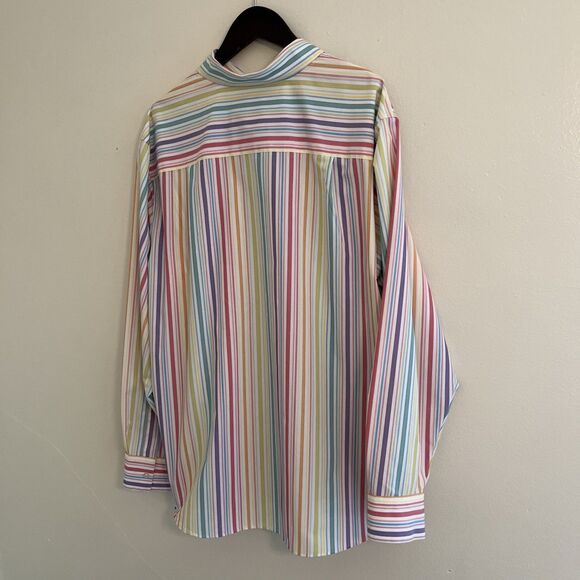 FOXCROFT Meghan No Iron Pinpoint Long Sleeve Shirt, Rainbow Pastel Stripe- 16 - Picture 9 of 11